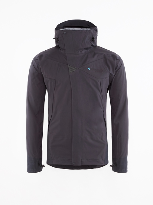Men's waterproof hooded  jacket Allgrön 2.0 in the color Black/Raven with Klättermusen logo on the chest. 