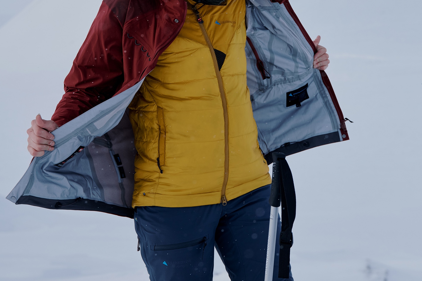 Close-up of layered outerwear