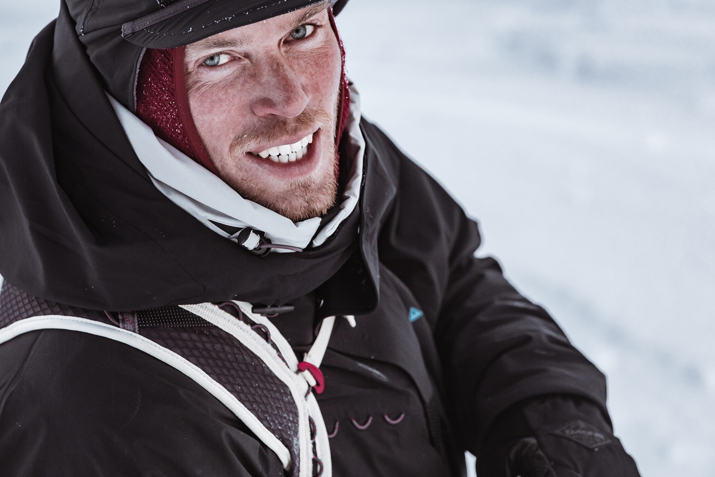 Close-up of a male wearing ski outerwear