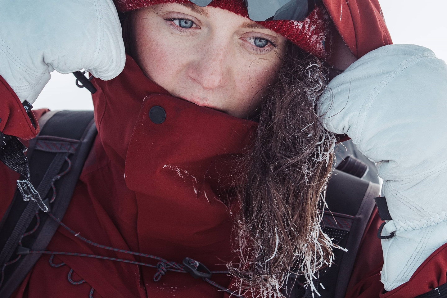 Close-up of female wearing protective outerwear