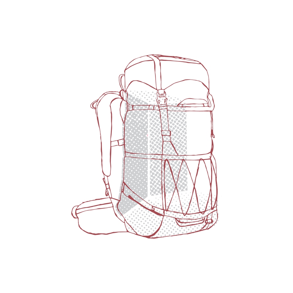 Graphic of bottom and back of the backpack