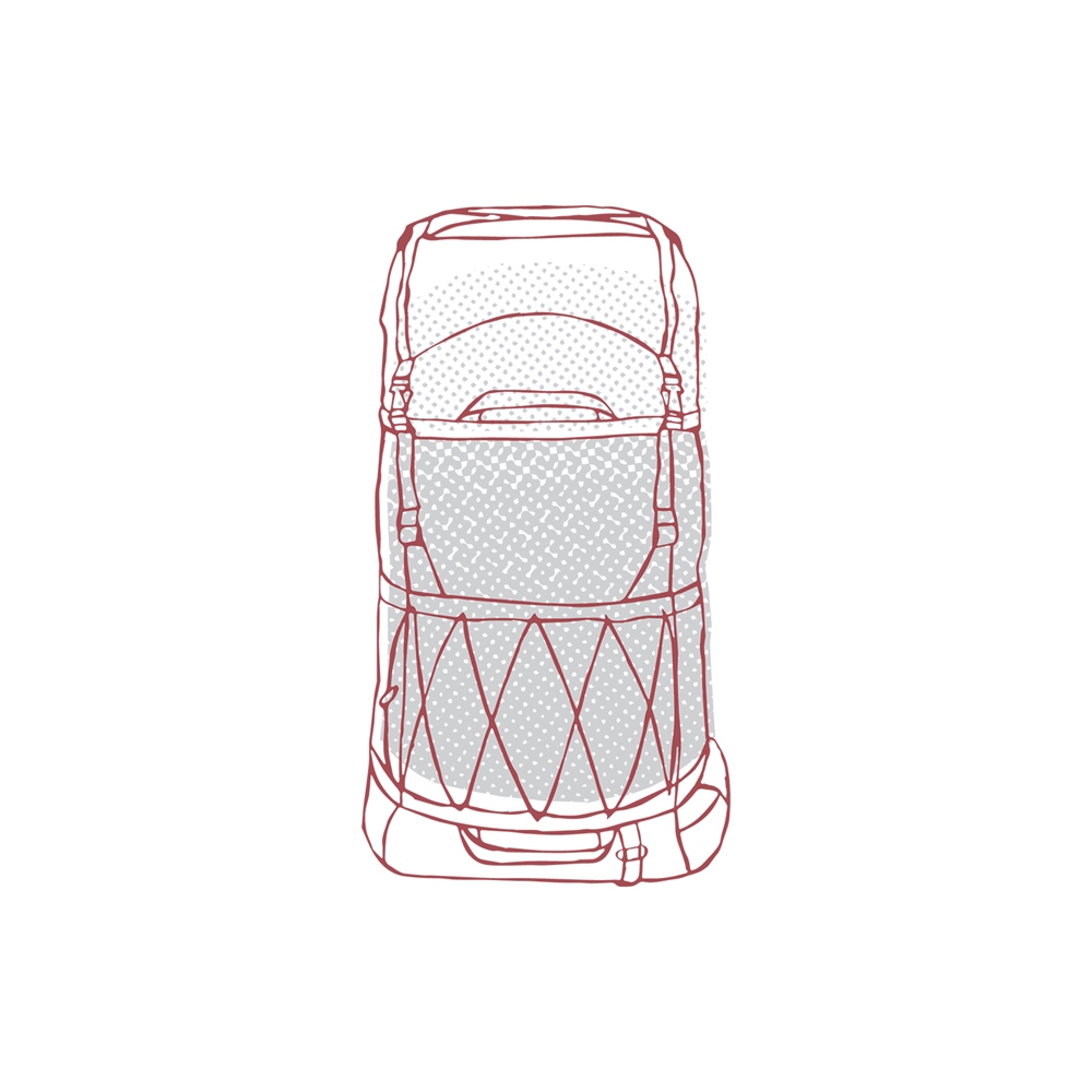Graphic of center and top of the backpack