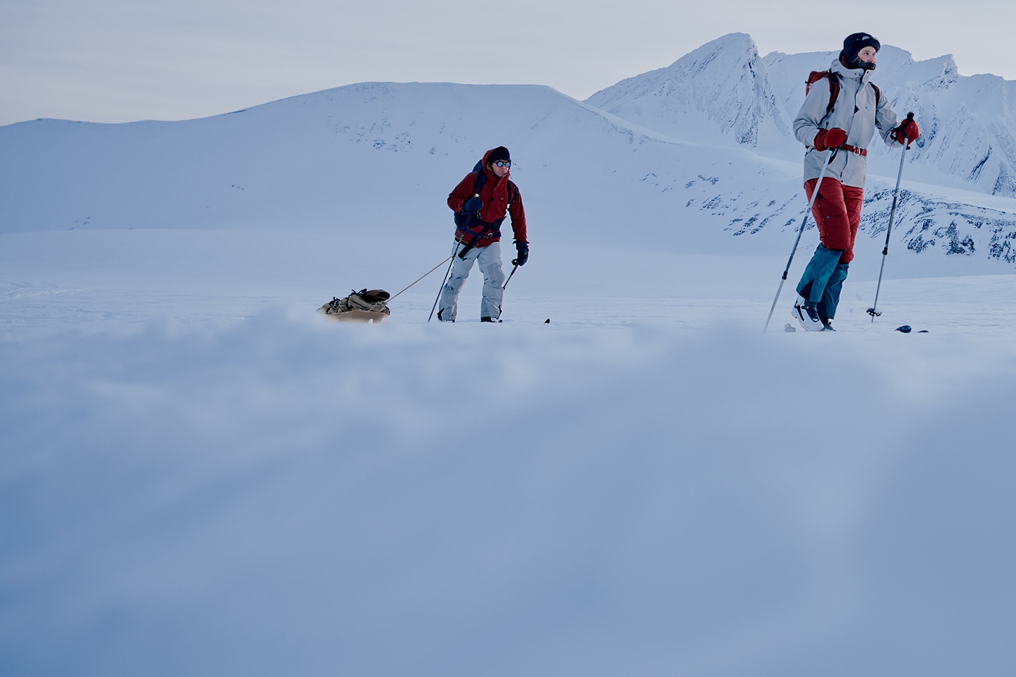 Man and woman on expedition on Svalbard